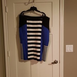 Eloquii Black&White stripped w blue Skirt